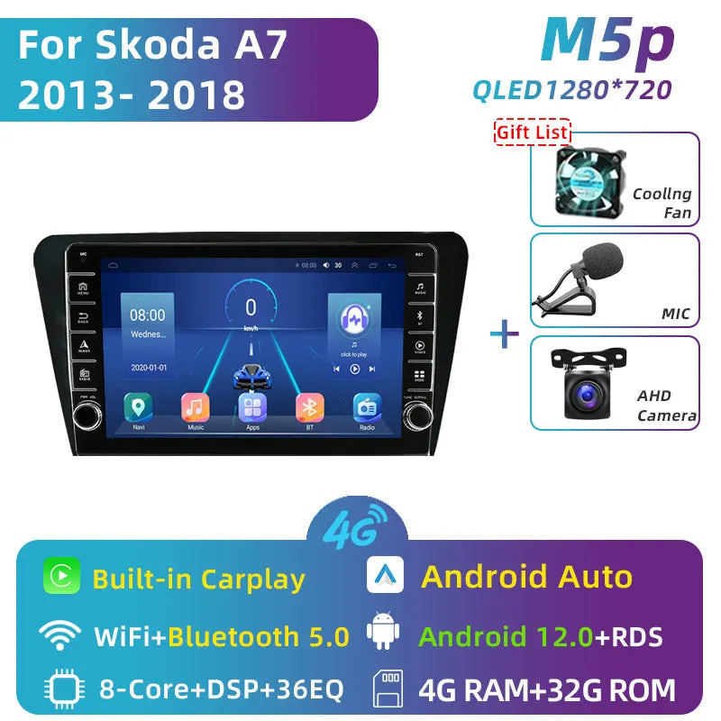 Jundof 2 Din Android 13 Car Radio For Skoda Octavia 3 A7 2013-2018 Multimedia Video Player 4G WiFi Navigation Carplay Head unit