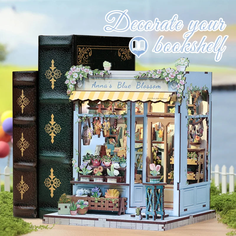 Cutebee Diy Mini Wooden Dollhouse With Furniture Light Doll House Miniature Model Anna's Blue Blossom For Toys Birthday Gifts