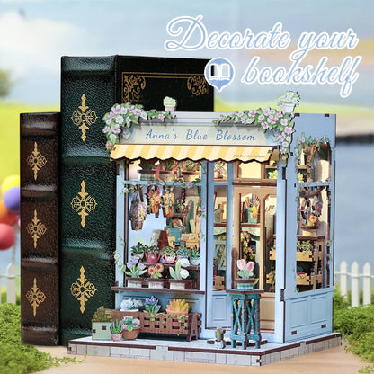Cutebee Diy Mini Wooden Dollhouse With Furniture Light Doll House Miniature Model Anna's Blue Blossom For Toys Birthday Gifts