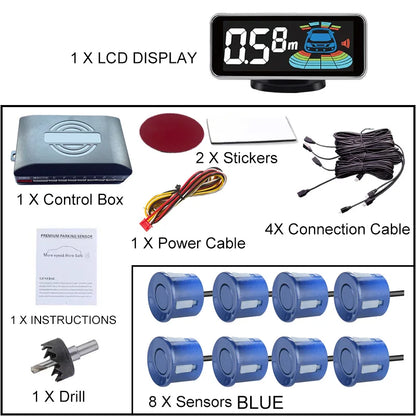 8 Radar Parking Sensor Kit Backlit LED Display Parktronic Backup Detector Assistant Car Parking System