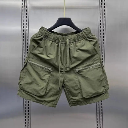 Loose Fit Men's Summer Workwear Shorts Casual Sporty Five Inch Length Trousers Comfortable Breathable Youth Fashion Green