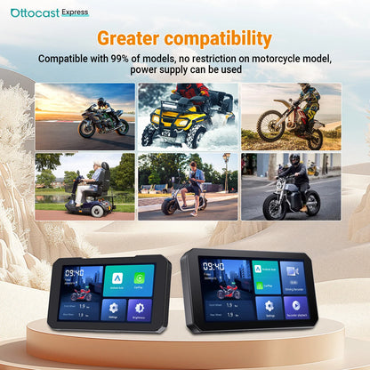 Ottocast Express Motorcycle Display 6.0 inch IP67 Waterproof GPS Wireless Carplay Android Auto DVR Drive Recorder Moto Monitor