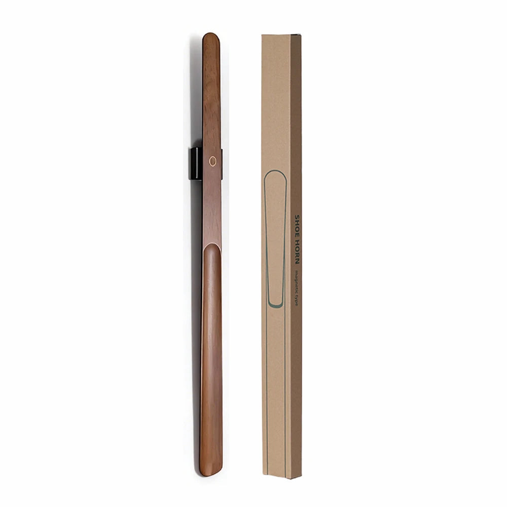 70cm Extra Long Beech Wood Shoe Horn with Magnetic Base - Premium Durable Solid Wood Shoe Helper