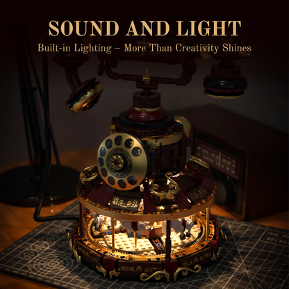 Retro Telephone Building Blocks DIY Assembly LED Light Rotary Model Desktop Home Decor Ornament Gift Kids Adults Birthday