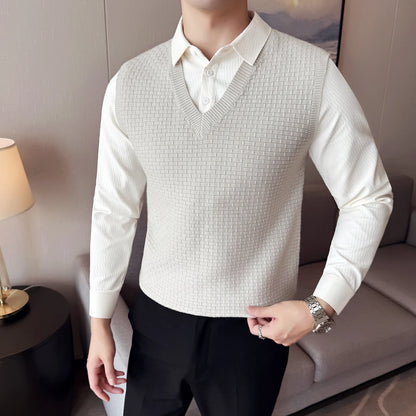 Autumn and Winter Men's V - Neck Knitted  Vest Business Casual Men's Daily Commute Knit Sweater