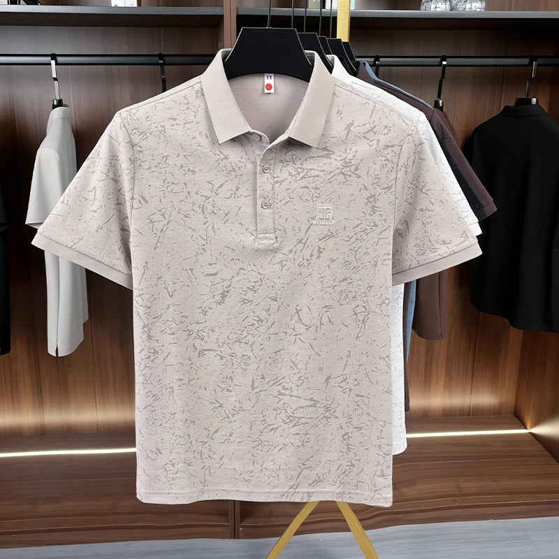 Luxury Cotton Refreshing For Men's Half-sleeved T-shirt 2026 Summer New Polo Shirt Loose Middle-aged Short-sleeved Printed Top