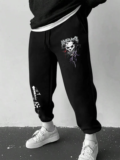 Men's Gothic Metal Skull Lightning Thorn Cross Print Sweatpants Elastic Waist Soft Dark Punk Street Hip Hop Joggers