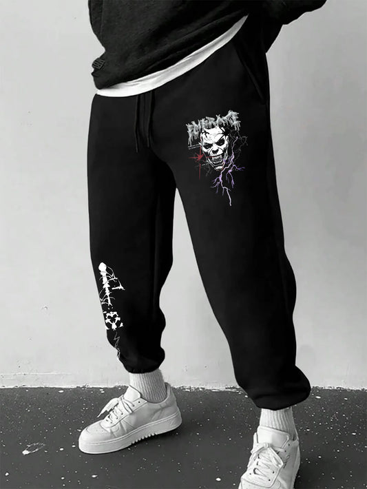 Men's Gothic Metal Skull Lightning Thorn Cross Print Sweatpants Elastic Waist Soft Dark Punk Street Hip Hop Joggers