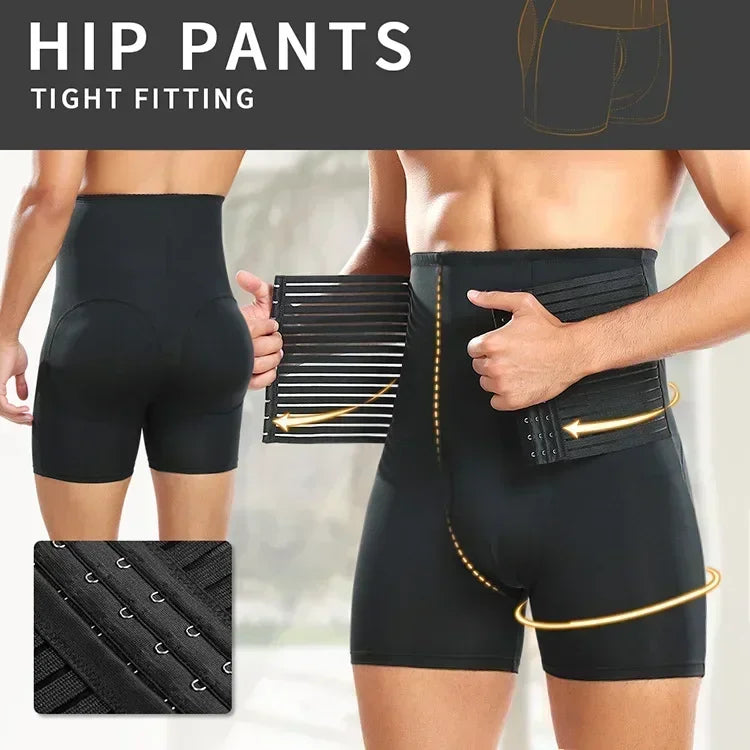 High Waisted tummy control body shaper Pants for Men Waist Trainer Corset Padded Panties Slimmer Thigh Breathable Underwear