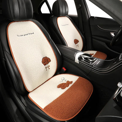 5 Seats Funny Puppy Car Seat Cover Fleece Fabric PU Leather Warm Comfortable Quick Installation Fits Most Cars