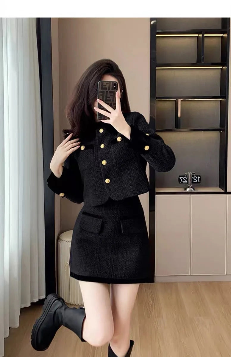 High-End  Style Women's Outerwear Set Autumn Winter New Design High Waist  Skirt Two-Piece Suit Fashionable And Warm