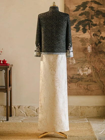 Elegant Long Sleeve Dragon And Phoenix Embroidery Wedding Dress for Men Traditional Chinese Style Stand Collar New Couple Clo...