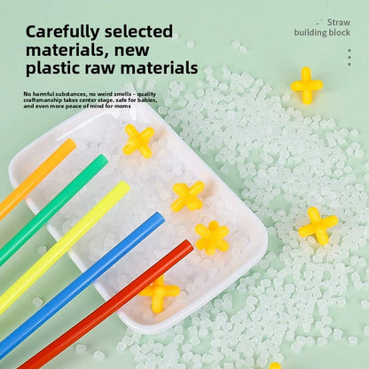 100-600pcs Straw Building Blocks Construction Blocks Straws and Connectors Colorful Motor Skills Engineering Educational Toys