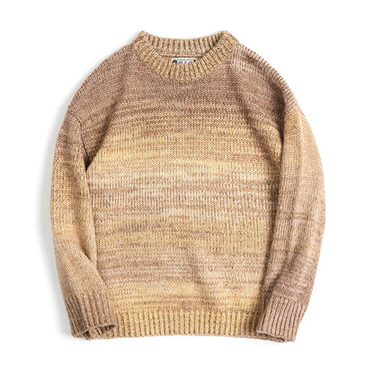 Maden Men's Vintage Gradient Stripe Sweater Round Neck Blended Knitted Pullover Warm Base-layer knitwear for Autumn and Winter