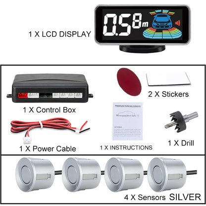 LCD Parking Sensor System Backlight Human Voice Alarm Display 4 Probes 12 Colors Backup Detector Parking Assistance Kit