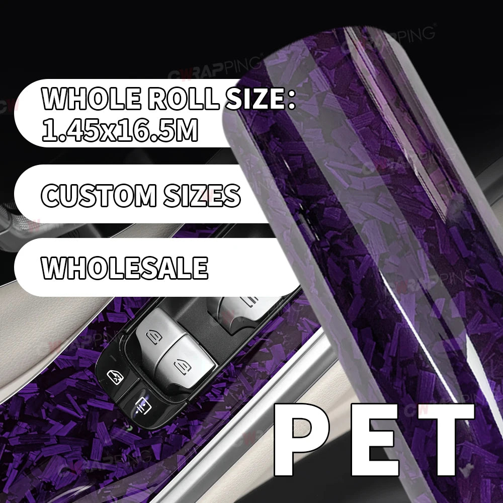 145x200cm Forged Carbon Fiber Purple Car Vinyl Wrap Waterproof Self-Adhesive Film for Hood Roof PPF Vinyl Car Body Covering Film