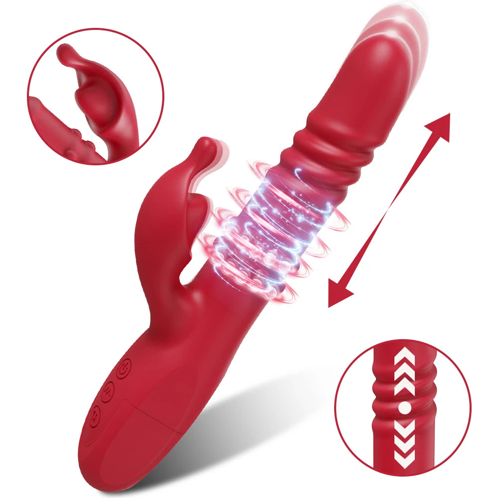 3 in 1 Thrusting Rotating Vibrator Clitoris Massager Telescopic G Spot Stimulator Women Dildo Adult Sex Toys Female Masturbator