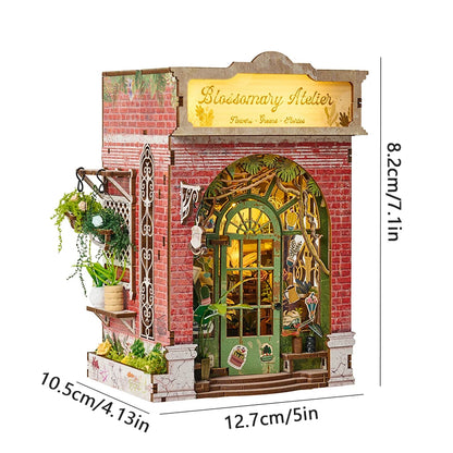 DIY Miniature Dollhouse Kit with LED Light Handmade Wooden Flower Shop Book Nook Creative 3D Puzzle Model Building Set for Gifts