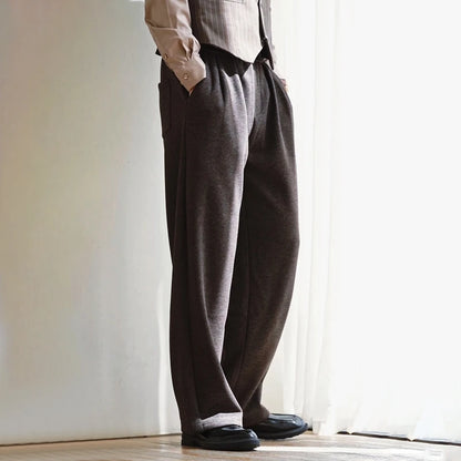 100% Merino Wool Men's Wide Leg Trousers Warm Soft Solid Color Auutumn Winter Casual Fashion Versatile Thickened Pant Men's Pant