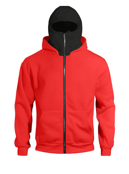 Men's Full Zip Hoodie with Built-in Face Mask Balaclava Techwear Sweatshirt with Crossbody Strap Tactical Streetwear Top
