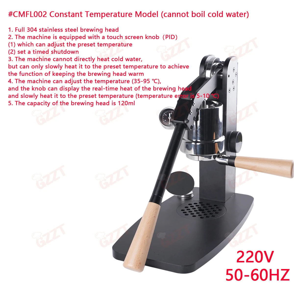 GZZT CMFL002 58mm Manual Lever Espresso Machine PID35-95℃ Adjustable Planetary Reduction Gear Hand-pressed Coffee Machine Maker