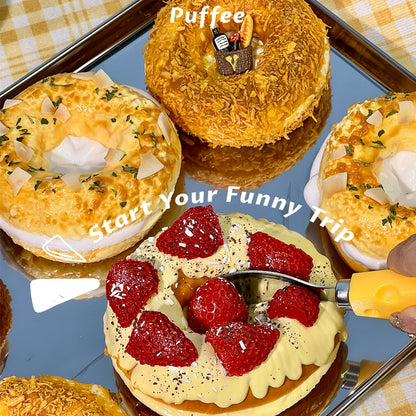 Bagel Food-grade Silicone Squishy, Creamy Soft Adhesive Toy, Taba Squishy, Happy Game Pinching Bread, Strawberry, Crunch, Crispy