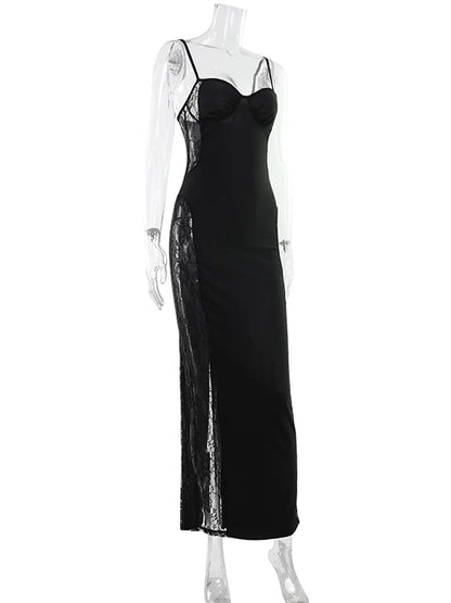 Ahagaga Eelgant Straps Women's Dresses Patchwork Lace SheathSolid Camisole Sleeveless Party Trend Fashion Female Vestidos Robes