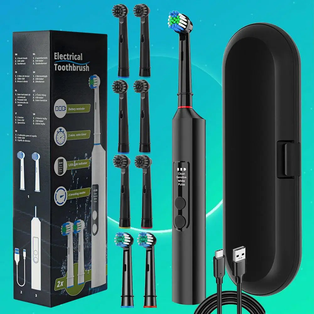 Round head electric toothbrush rotating visual electric toothbrush display automatic rechargeable adult couple men and women gif