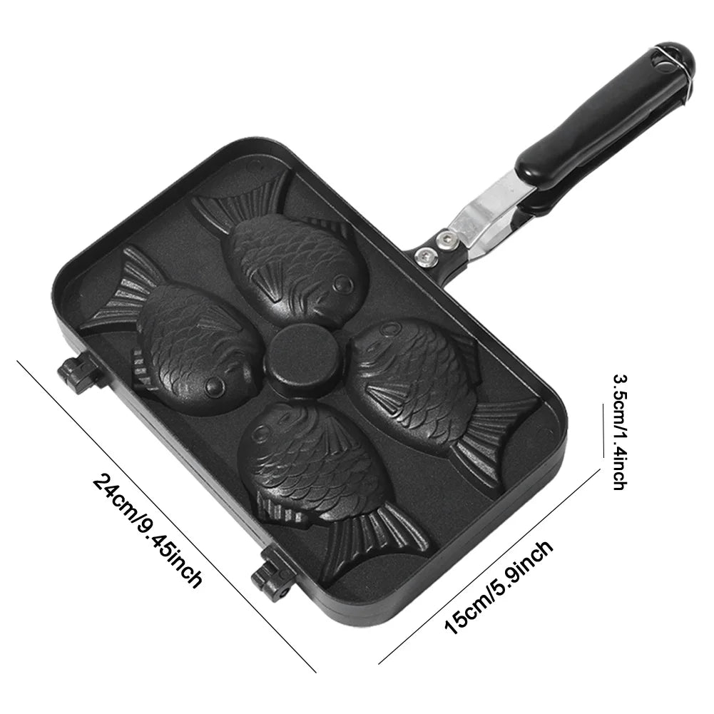 Four Fish Shaped Fry Pan Waffle Molds Aluminum Alloy Taiyaki Cooking Bakeware Waffle Baking  Breakfast Machine Waffle Maker