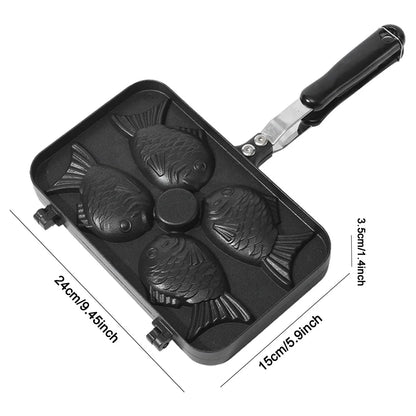 Four Fish Shaped Fry Pan Waffle Molds Aluminum Alloy Taiyaki Cooking Bakeware Waffle Baking  Breakfast Machine Waffle Maker
