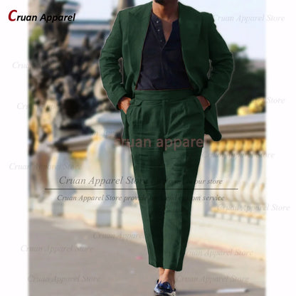 Classic Summer Linen Suit Sets For Men Smart Casual Blazer And Pants 2 Pieces Formal Evening  Fashion Slim Fit Suit Attire