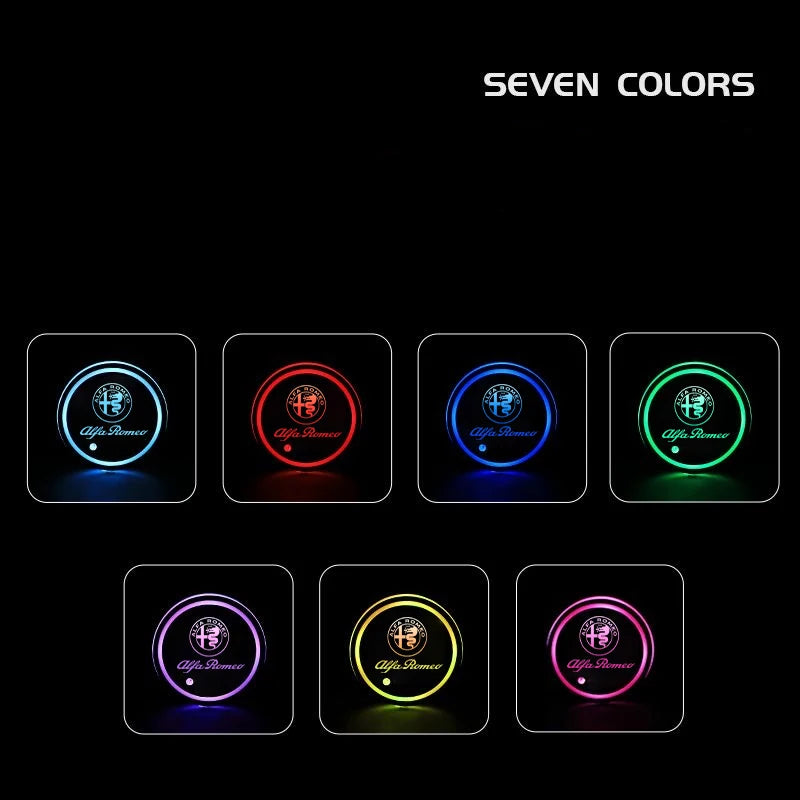 LED Car Cup Holder Lights 7 Colors Changing Mat Cup Pad For Alfa Romeo giulia stelvio giulietta 159 147 156 166 Auto Accessories