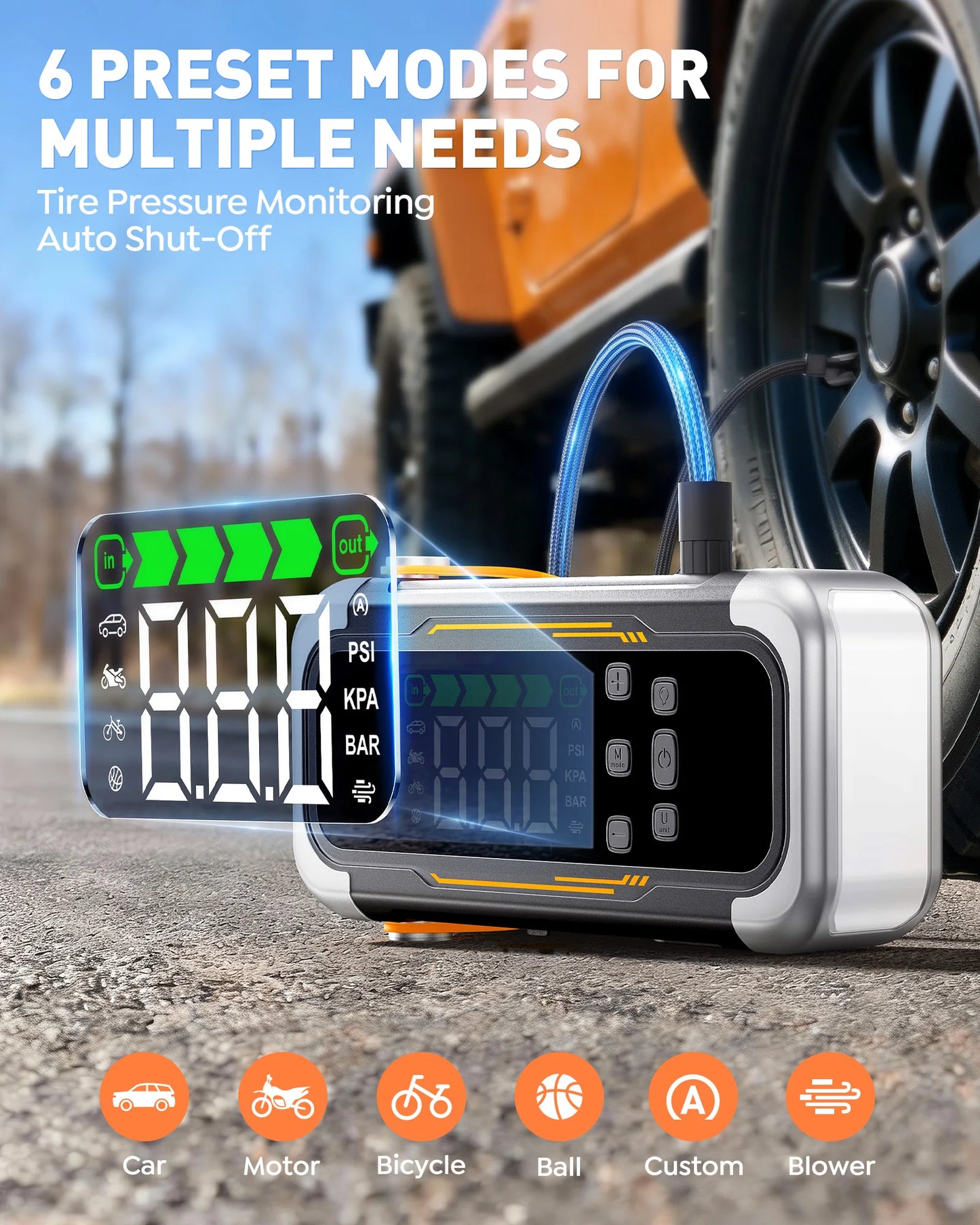 UTRAI 5 in 1 6000A Car Jump Starter 150PSI Air Pump PD30W Power Bank High-speed Airflow Dualmode For kayakingCar Battery Booster