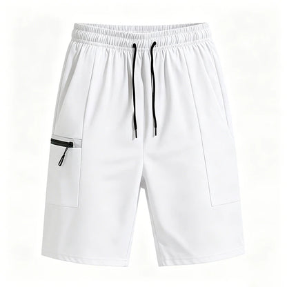 Men Sports Cargo Shorts Summer Elastic Drawstring Waist Loose Fit Zipper Side Pockets Gym Workout Daily Outdoor Street Bottoms