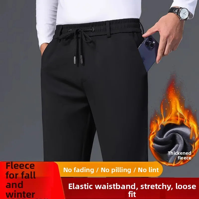 Men's Casual Straight Leg Pants Elastic Waist Mid-aged Large Size Business Long Trousers Autumn Winter New Arrival