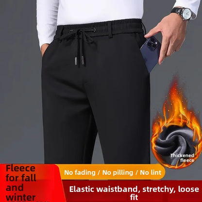 Men's Casual Straight Leg Pants Elastic Waist Mid-aged Large Size Business Long Trousers Autumn Winter New Arrival