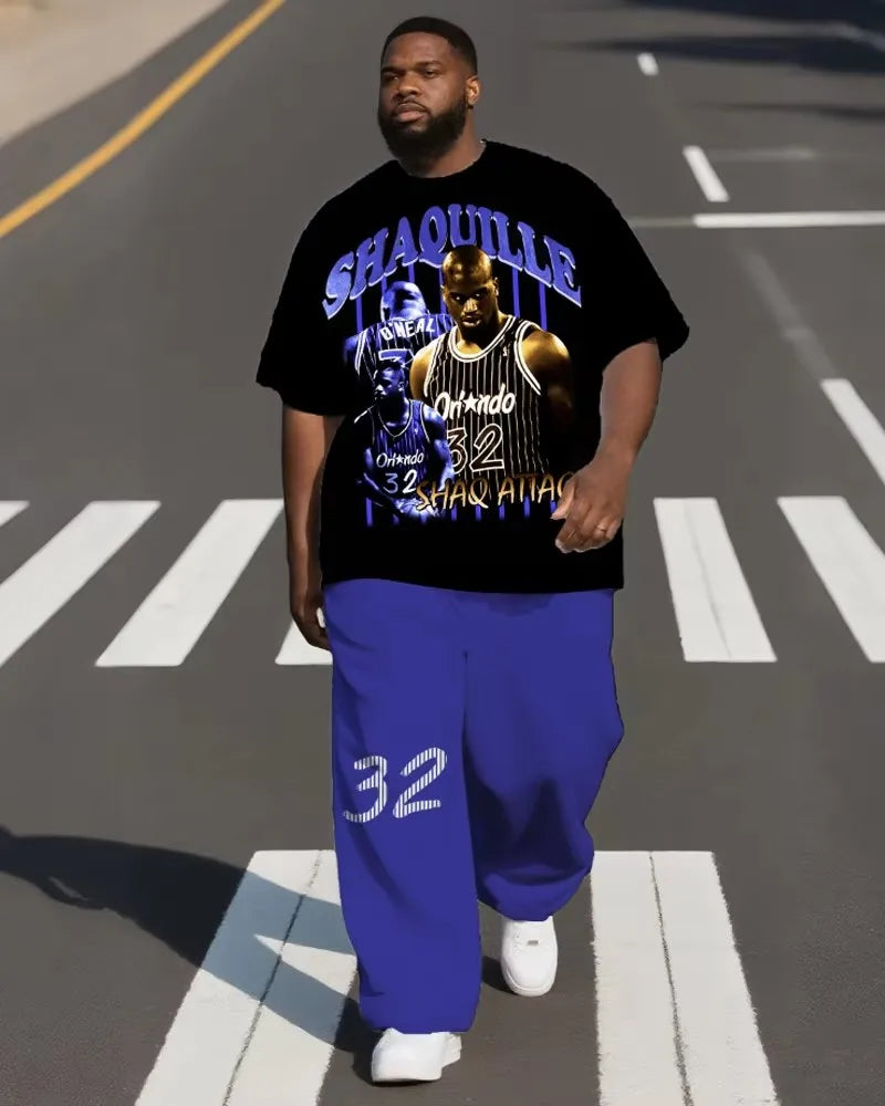 S-9XL Men's Plus Size Rodman Hip-Hop Short-Sleeved T-Shirt and Pants Two-Piece Set