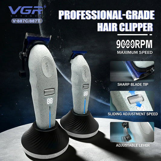 VGR Hair Clippers Professional Rechargeable Right Taper Trimmer 9000RPM Blue Ceramic Blade Hair Clippers For man V-887 V-887T