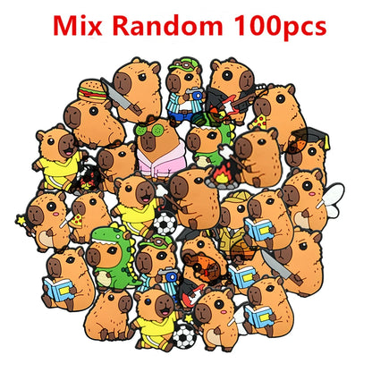 14-100Pcs Capibara Shoe Charms Cute Clog Sandal Garden Shoes Charms Ornaments Accessories Decorations for Kids Party Gifts