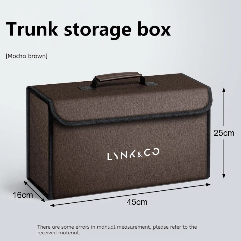 Car Trunk Storage Box Fit For LYNK&CO 01 02 03 05 06 07 08 09 10 Z10 Z20 900 2024 2025 Storage Bag Leather Car Trunk Tool Box