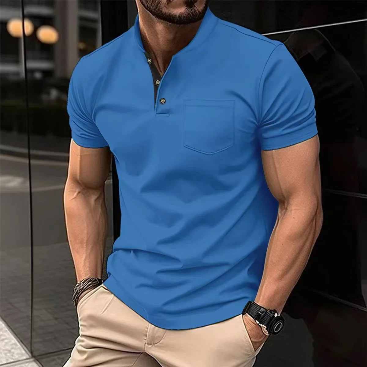 Men's Casual Shirt V-Neck Button Up Versatile Color Lapel Button T-Shirt Polo Shirt for Men Casual Streetwear Summer Cool Wear