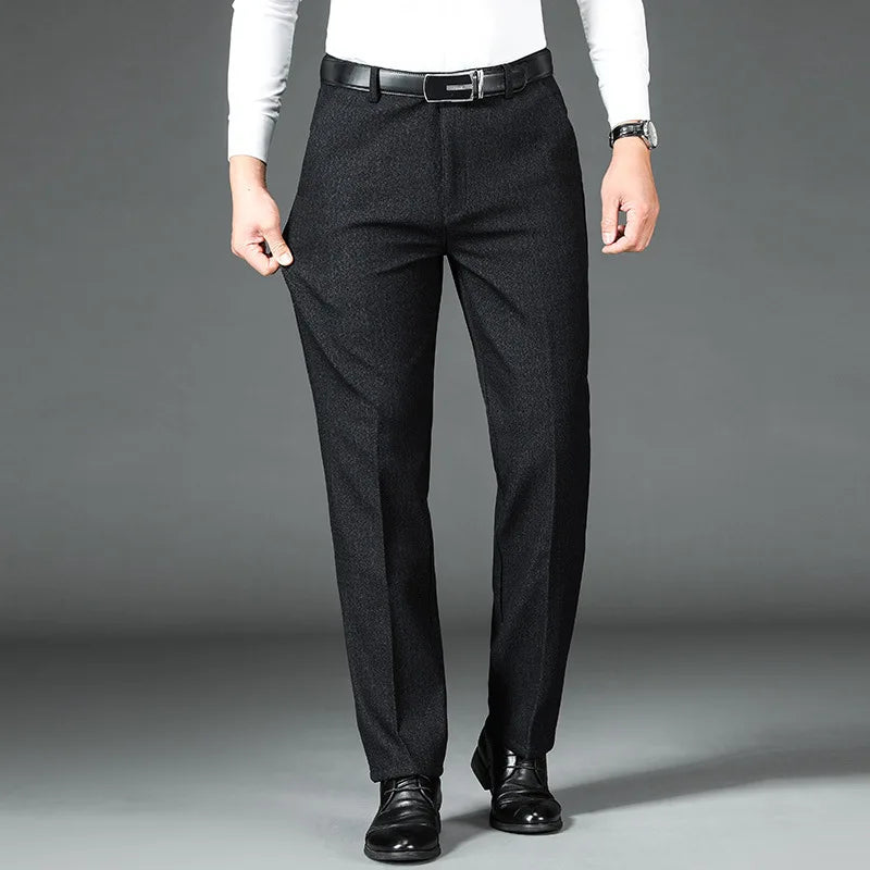 Warm Fleece Black Winter Casual Pants Men Clothing Flat Business Suit Trousers for Men Autumn Straight Formal Dress Pants 2022