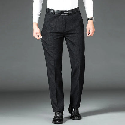 Warm Fleece Black Winter Casual Pants Men Clothing Flat Business Suit Trousers for Men Autumn Straight Formal Dress Pants 2022