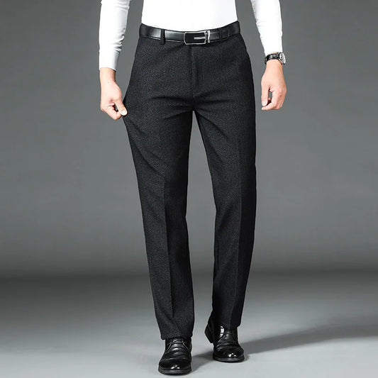 Warm Fleece Black Winter Casual Pants Men Clothing Flat Business Suit Trousers for Men Autumn Straight Formal Dress Pants 2022