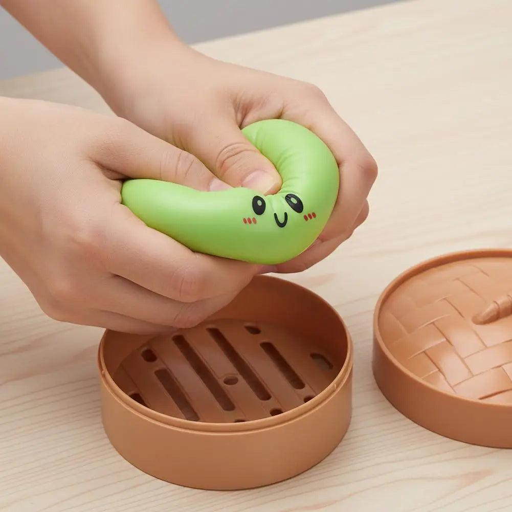 Fun Dumpling Stress Balls Reusable Simulation Bun with Steamer Low Rebound Decompression Toys Dough Ball Home Decoration Gifts