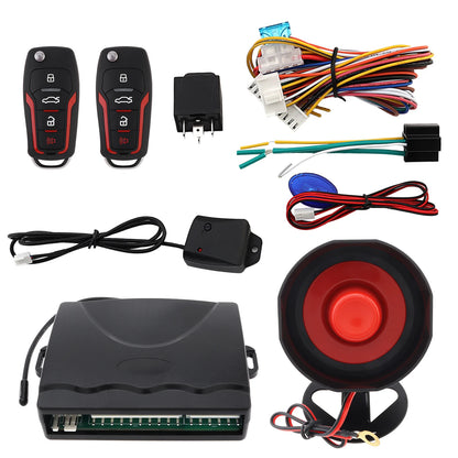 12V Universal Car Alarm Keyless Entry System Auto Alarm Security System with Remote Control, Siren Sensor