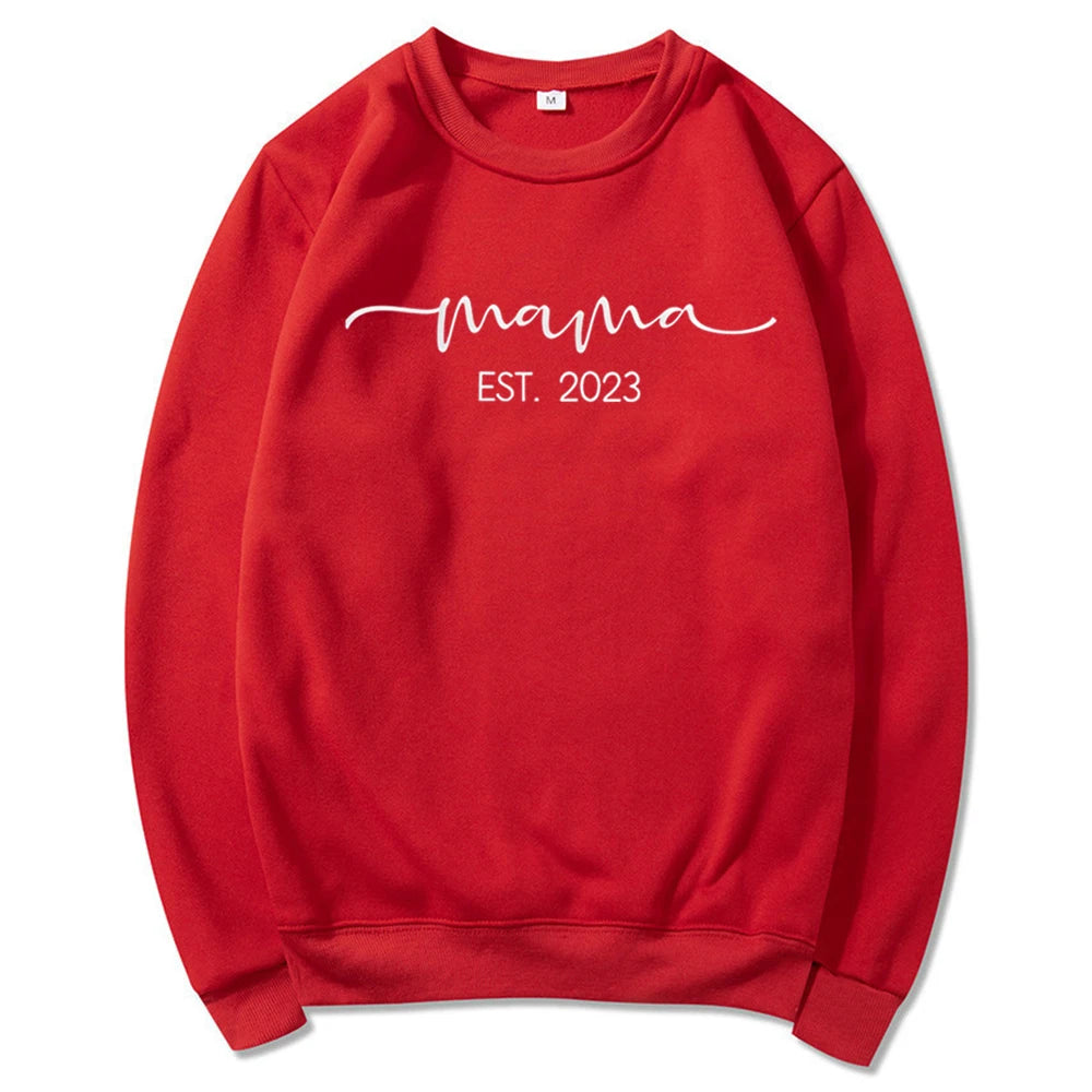 Mama Est 2023 Sweatshirts Mom Life Sweater Mama Shirts Mother's Day Shirt Gift for Mom Women Trendy Aesthetic Hoodies Tops