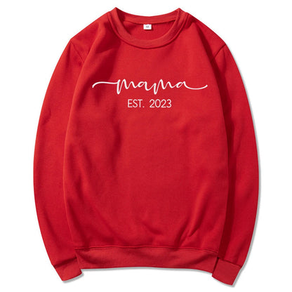 Mama Est 2023 Sweatshirts Mom Life Sweater Mama Shirts Mother's Day Shirt Gift for Mom Women Trendy Aesthetic Hoodies Tops