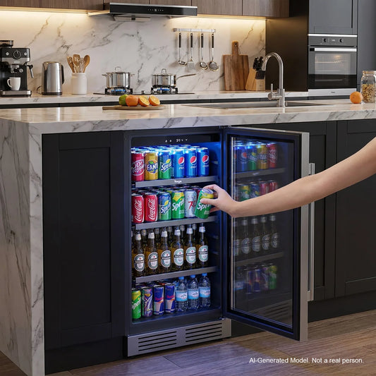 Embedded with Built-in Beverage Refrigerator Cooler 60 Cans with Glass Door for Soda Beer Wine