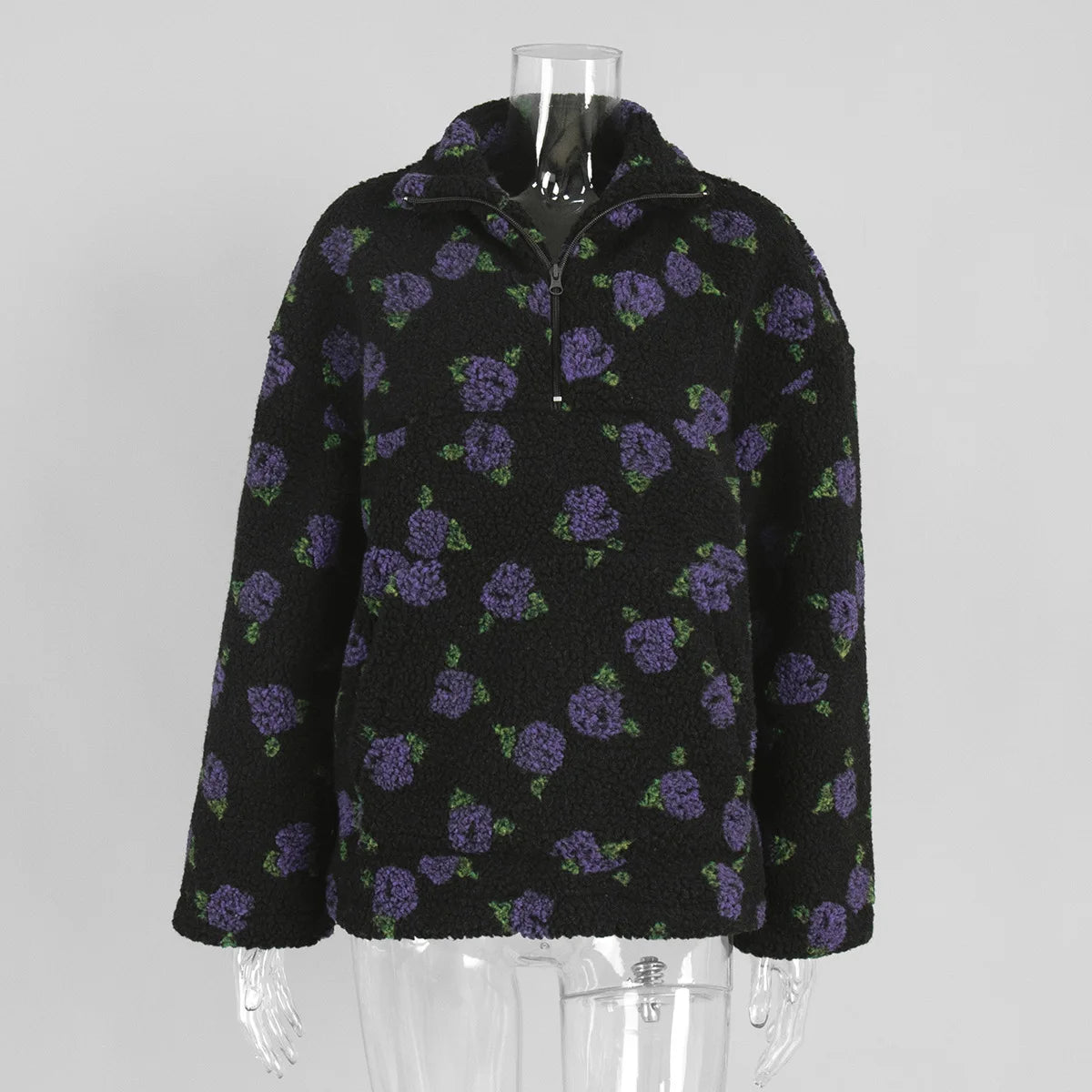 Talenza Fashion Print Pullover Contrast Oversized Zipper Knit Long-Sleeve Top Casual Warm Office Wear Vintage Women Sweatshirts